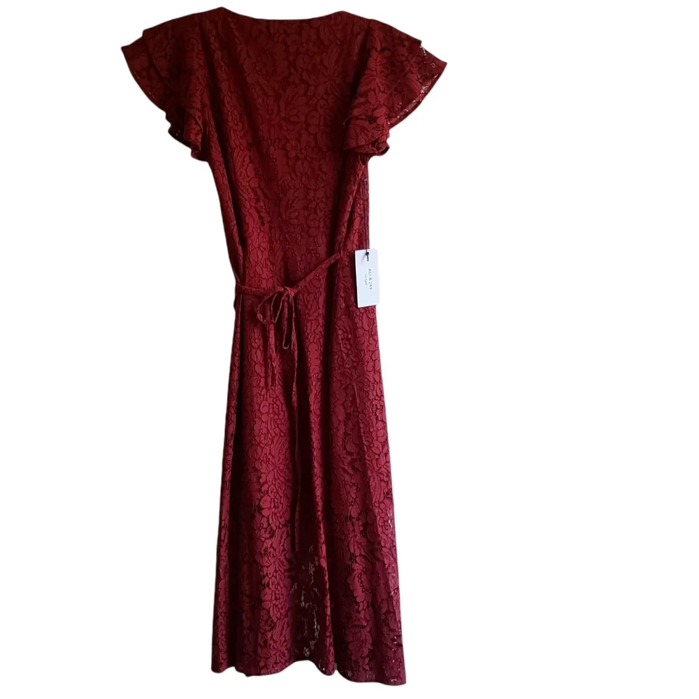 Ali & Jay | Laces & Paper Flowers Ruffled Short Sleeve Midi Wrap Dress XSMALL